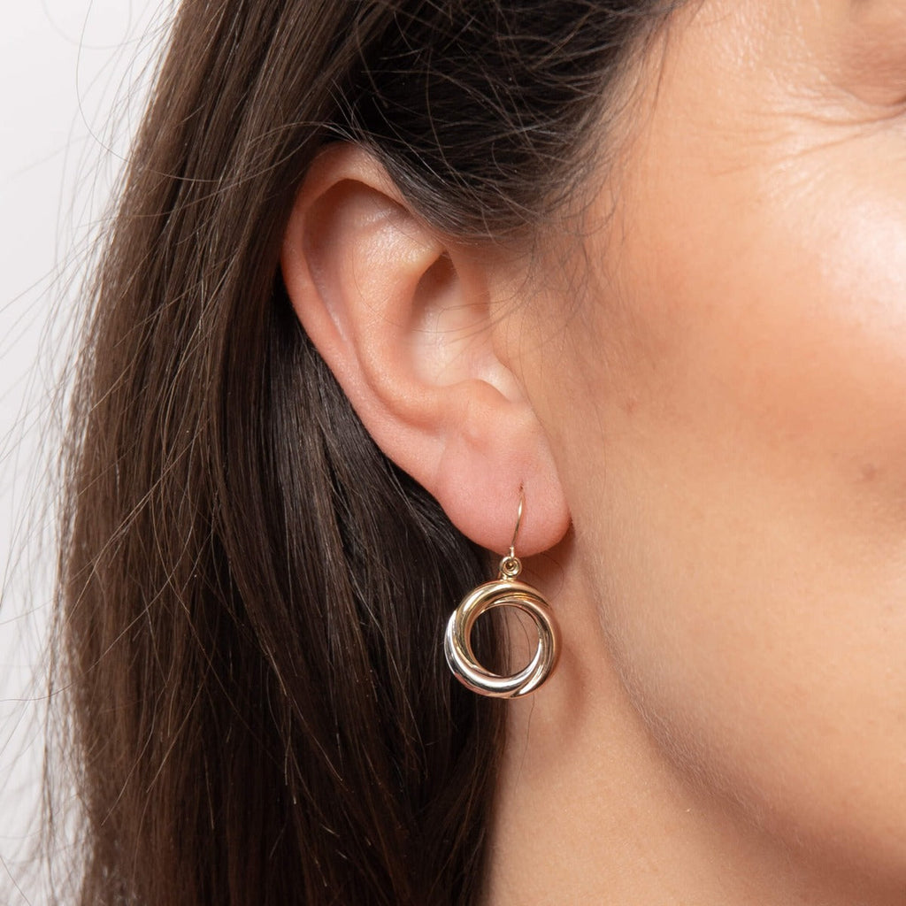 Elements Gold Tri-Metal Open Circle Drop Earrings