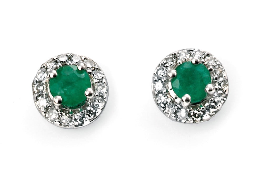 Elements Gold Round Precious Stone Earrings with Diamond Surround