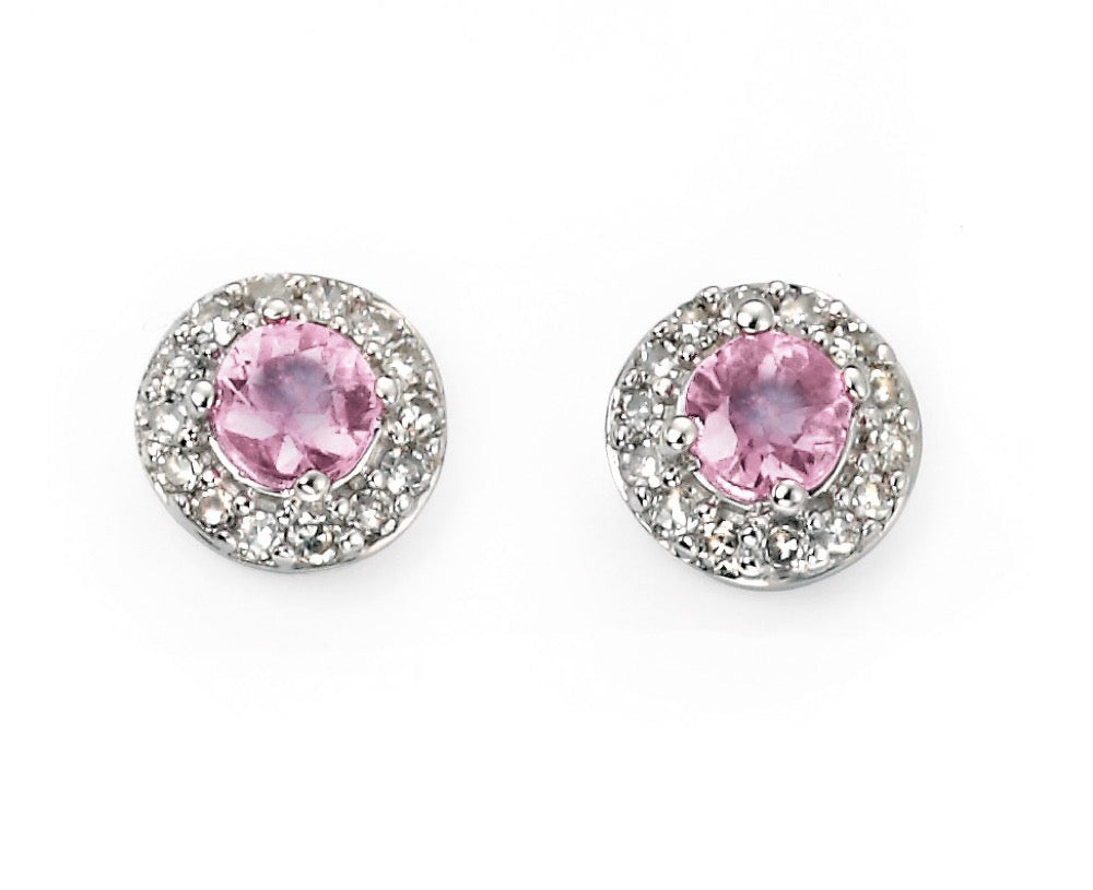Elements Gold Pink Sapphire Earrings with Diamond Surround
