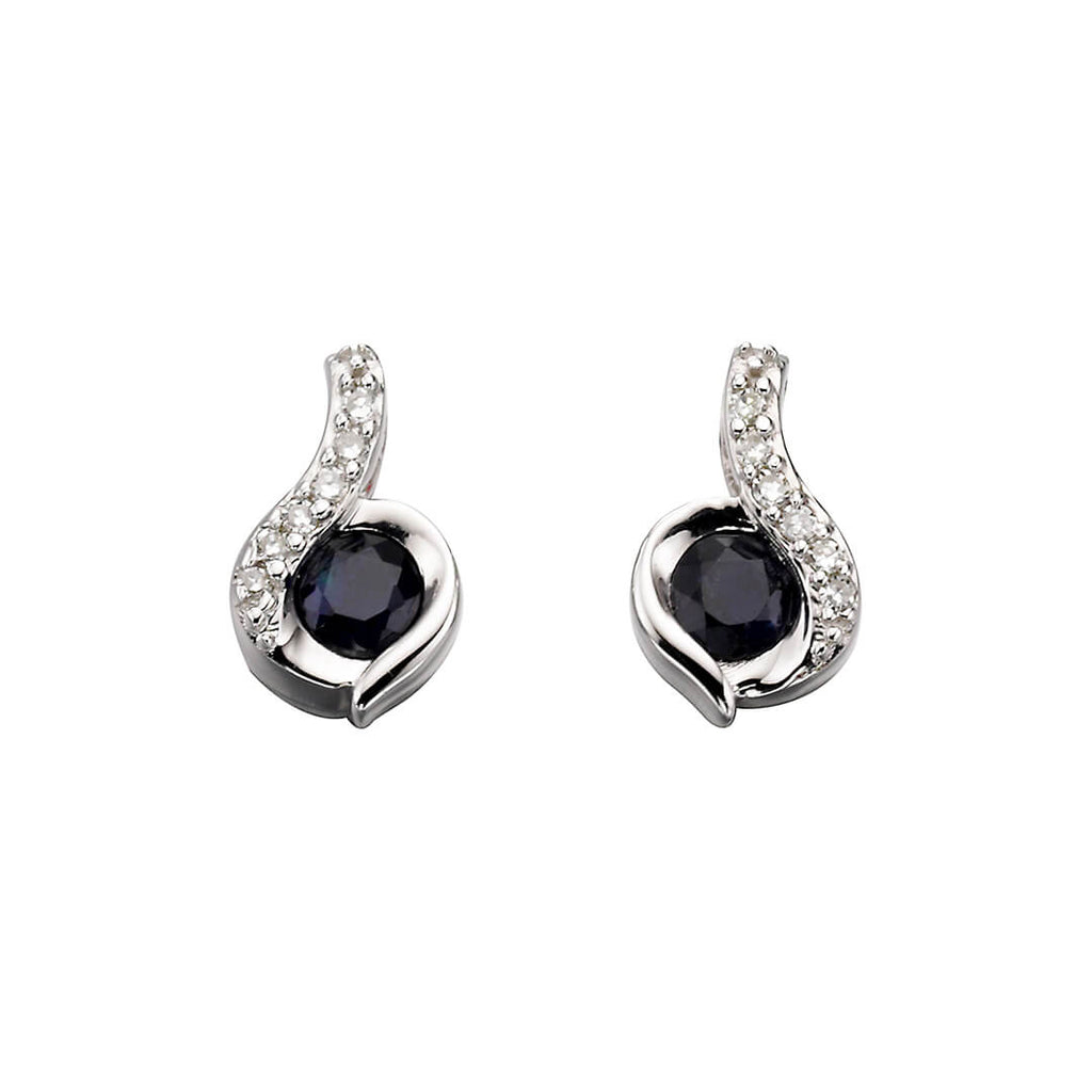 Elements Gold Blue Sapphire Swirl Earrings with Diamond