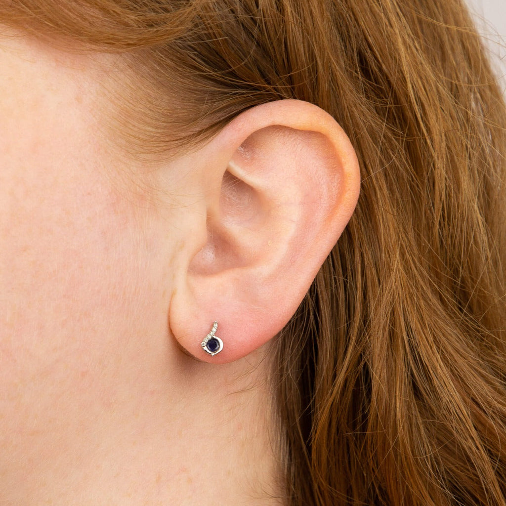 Elements Gold Blue Sapphire Swirl Earrings with Diamond