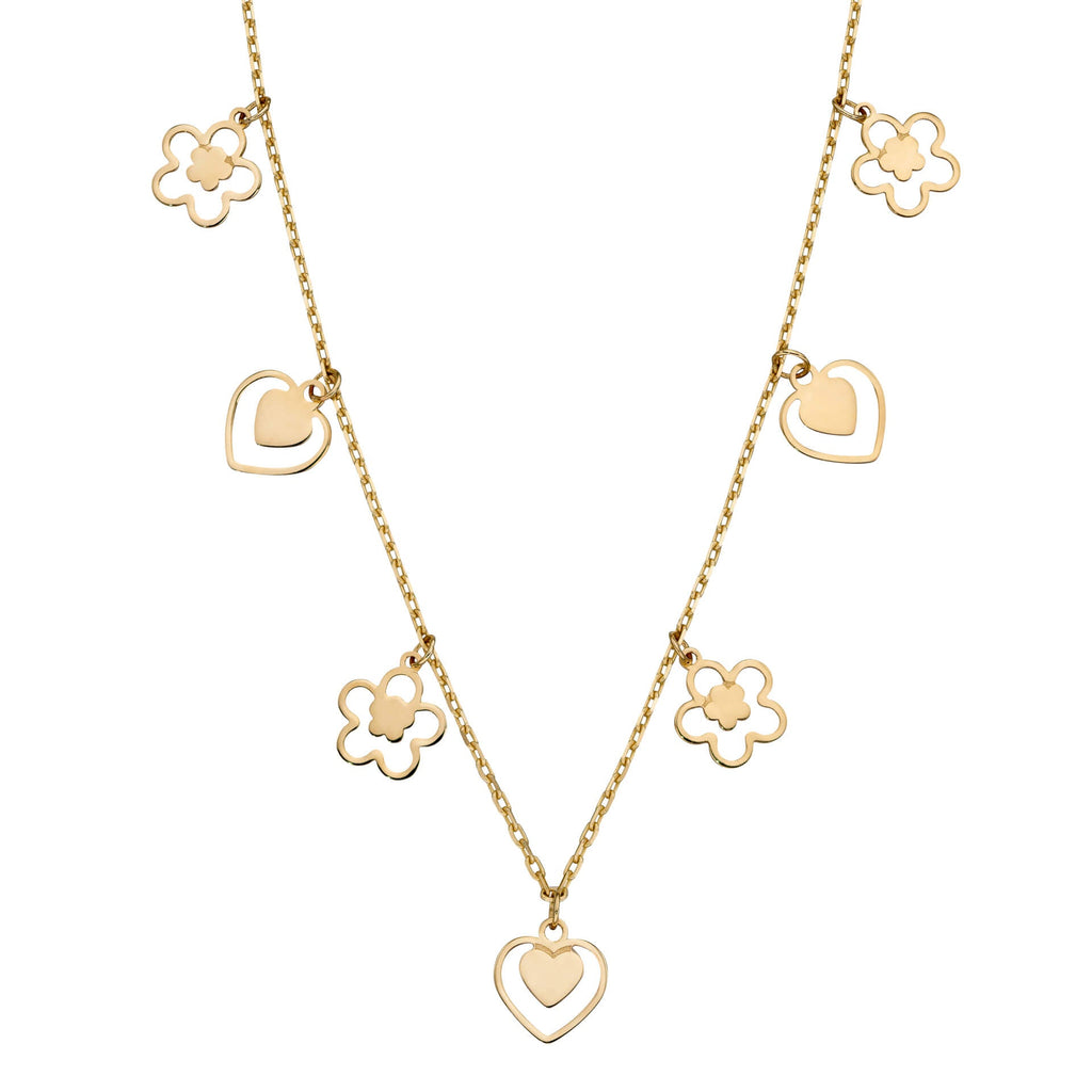 Elements Gold Heart and Flower Charm Necklace