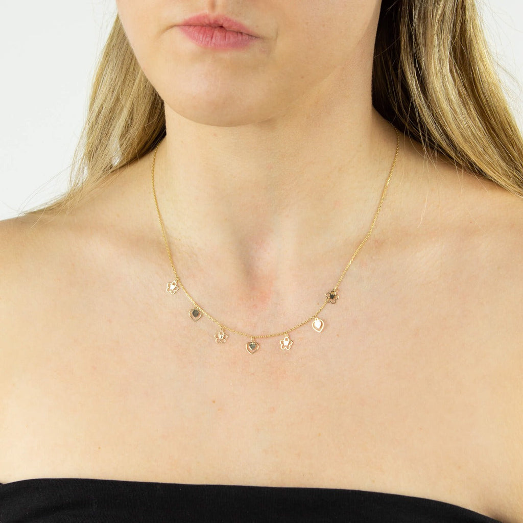 Elements Gold Heart and Flower Charm Necklace