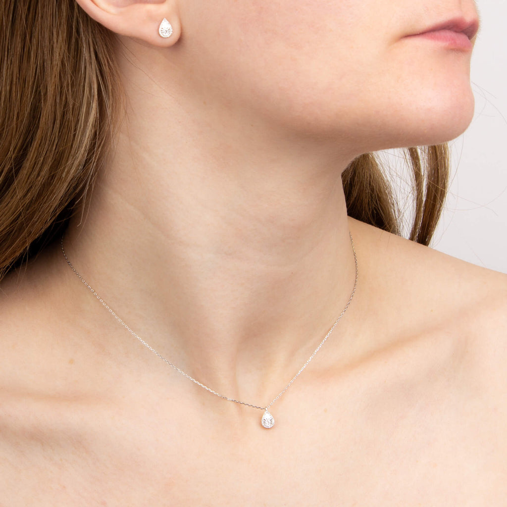 Elements Gold Diamond Cut Teardrop Necklace with Diamond