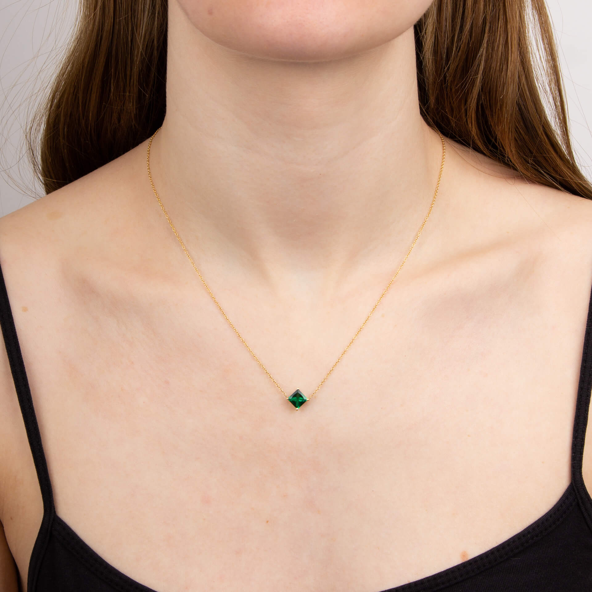 Elements Gold Princess Cut Necklace with Lab Created Precious Stones