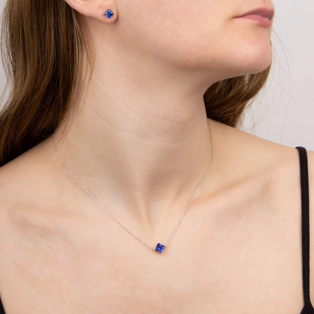 Elements Gold Princess Cut Necklace with Lab Created Precious Stones