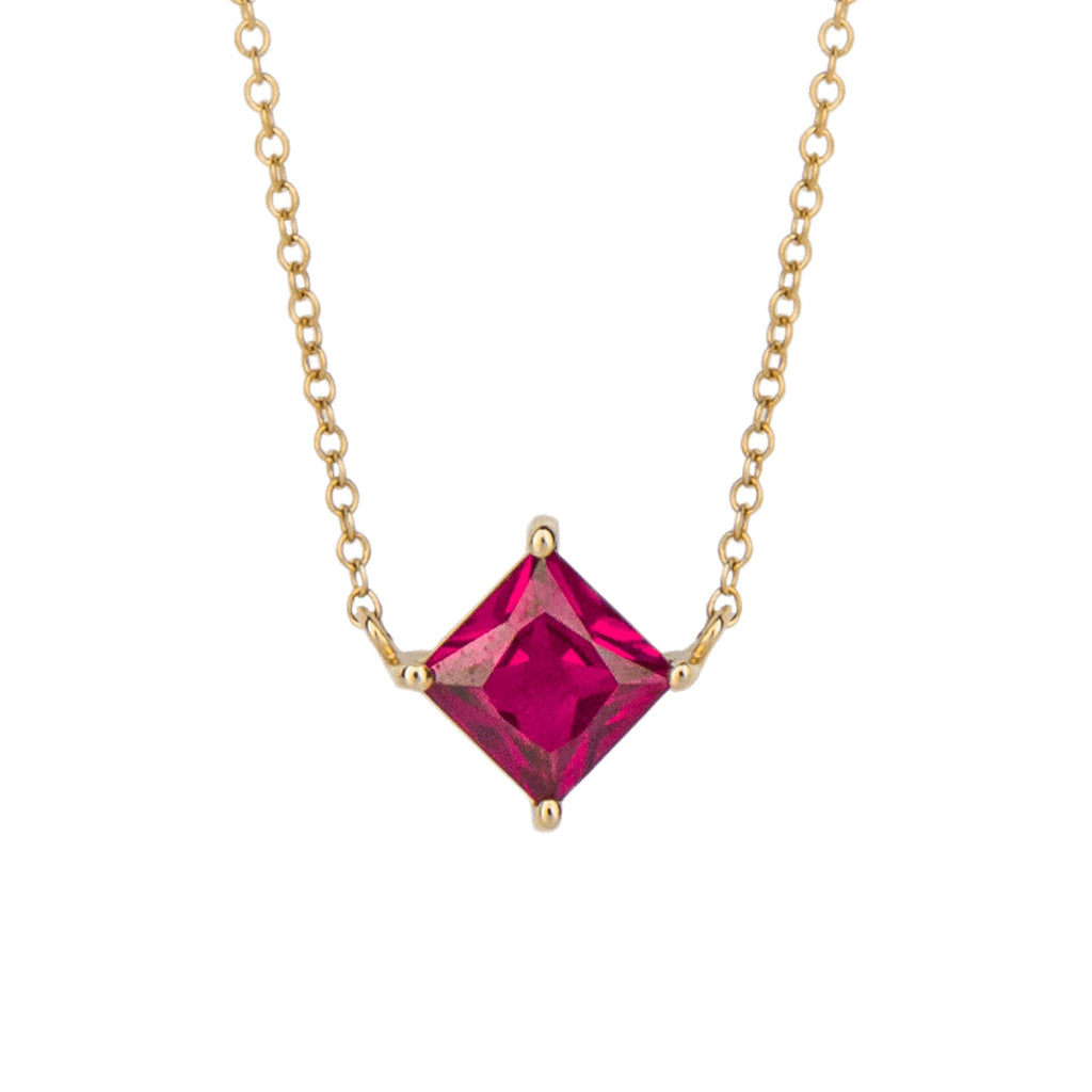 Elements Gold Princess Cut Necklace with Lab Created Precious Stones