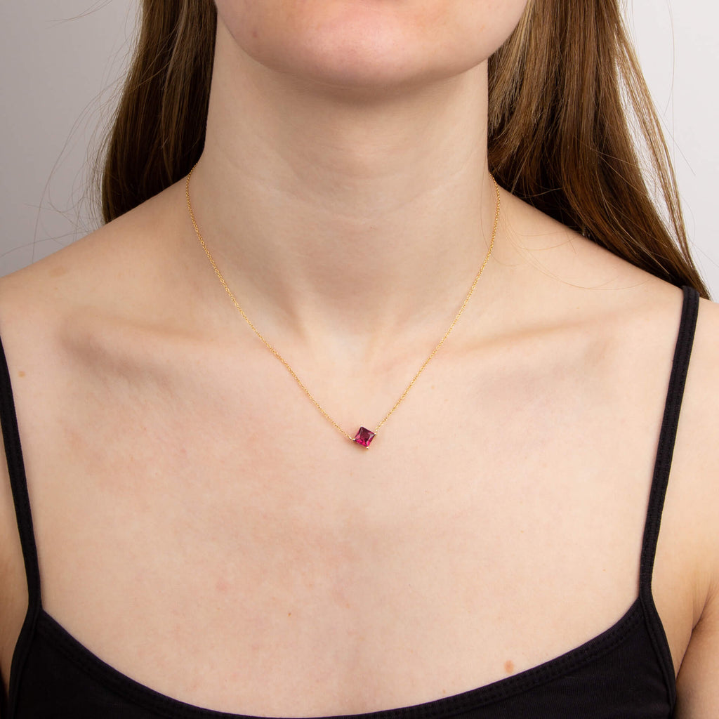 Elements Gold Princess Cut Necklace with Lab Created Precious Stones