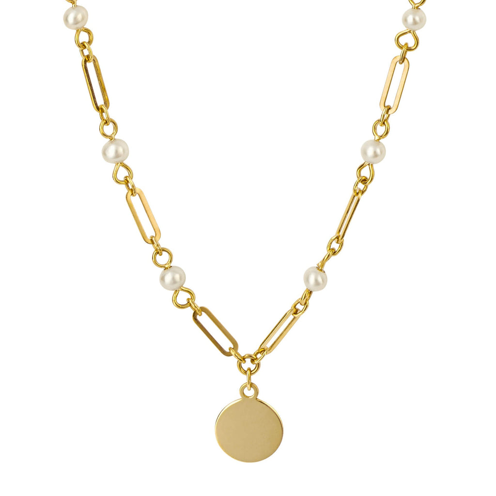 Elements Gold Pearl Station Necklace with Disc