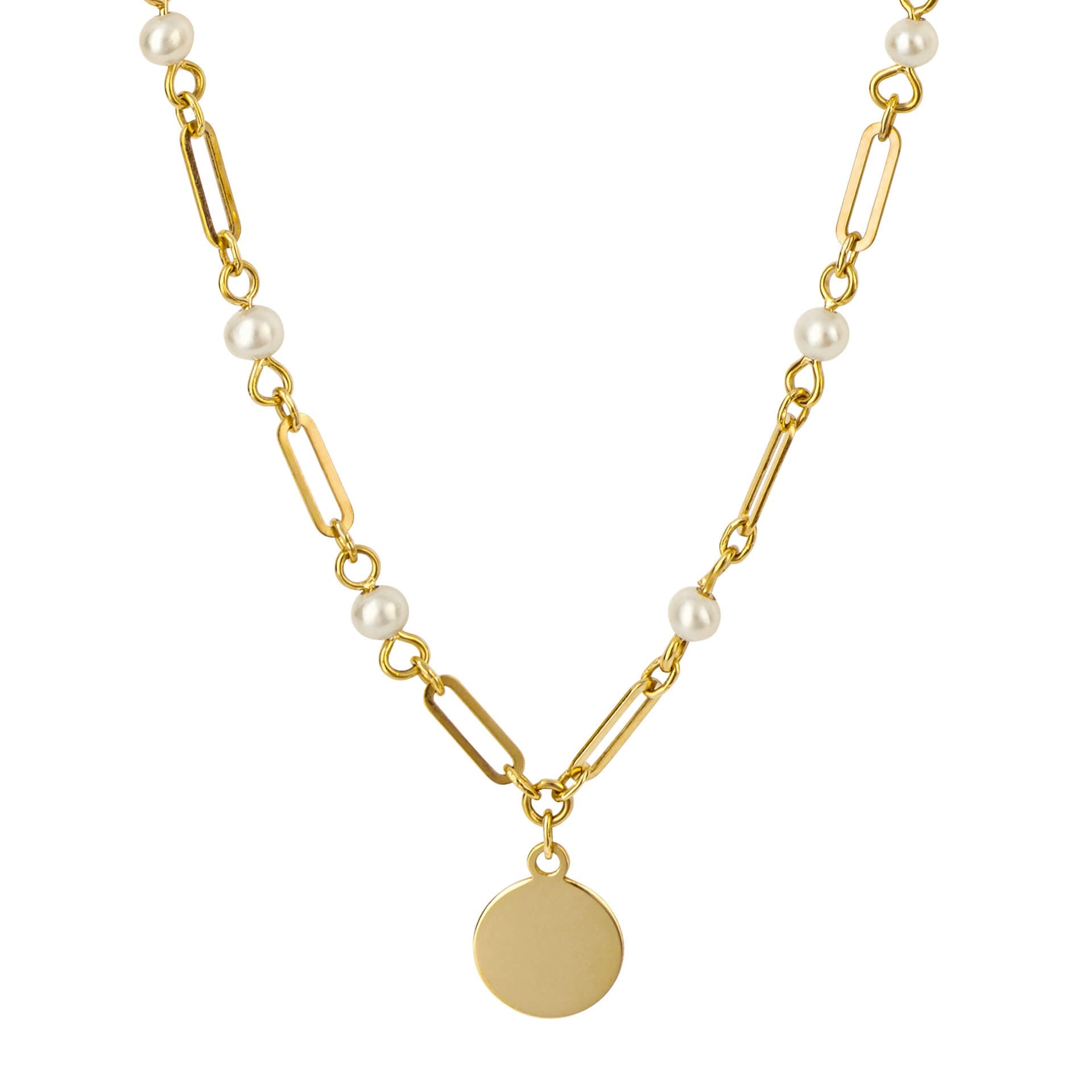 Elements Gold Pearl Station Necklace with Disc