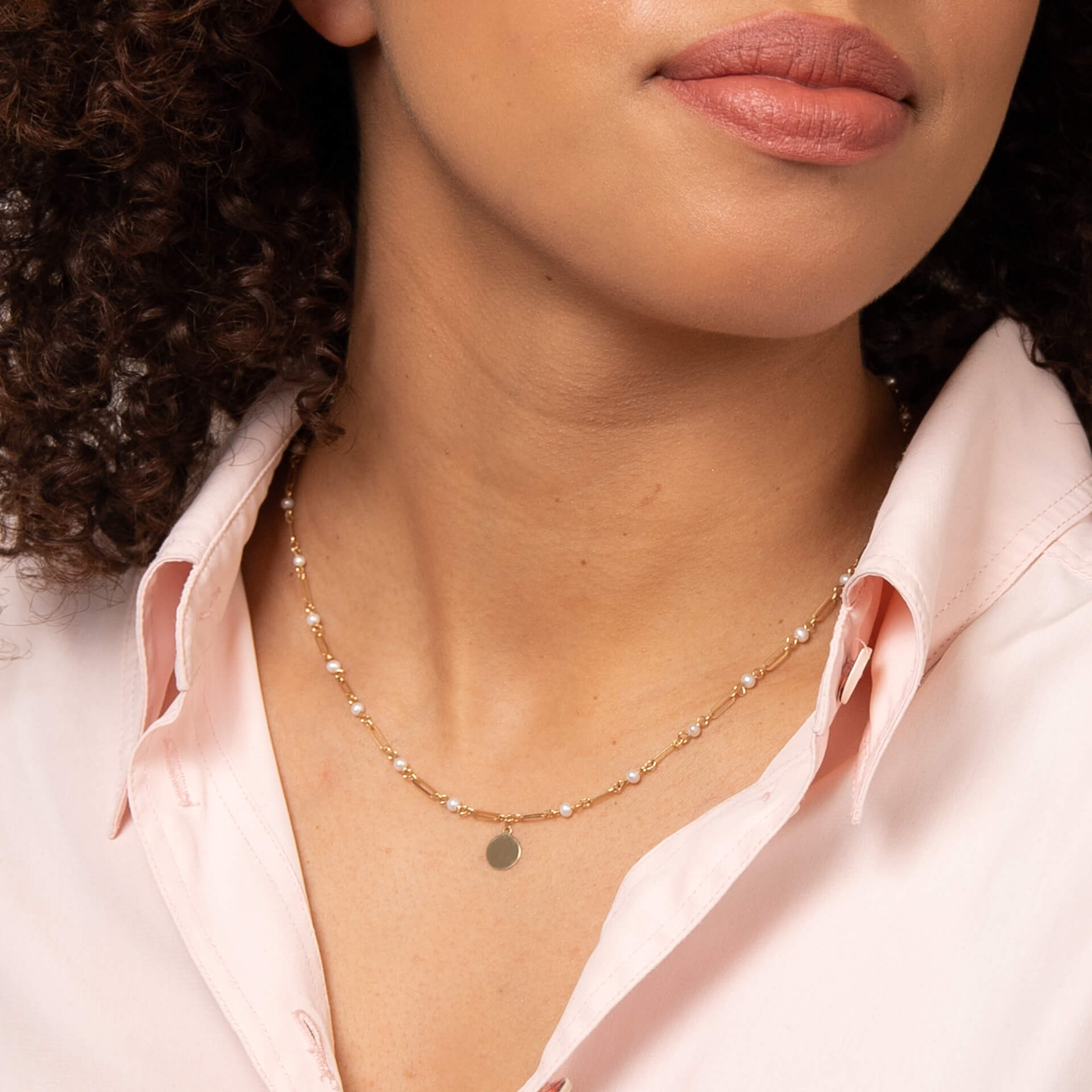 Elements Gold Pearl Station Necklace with Disc