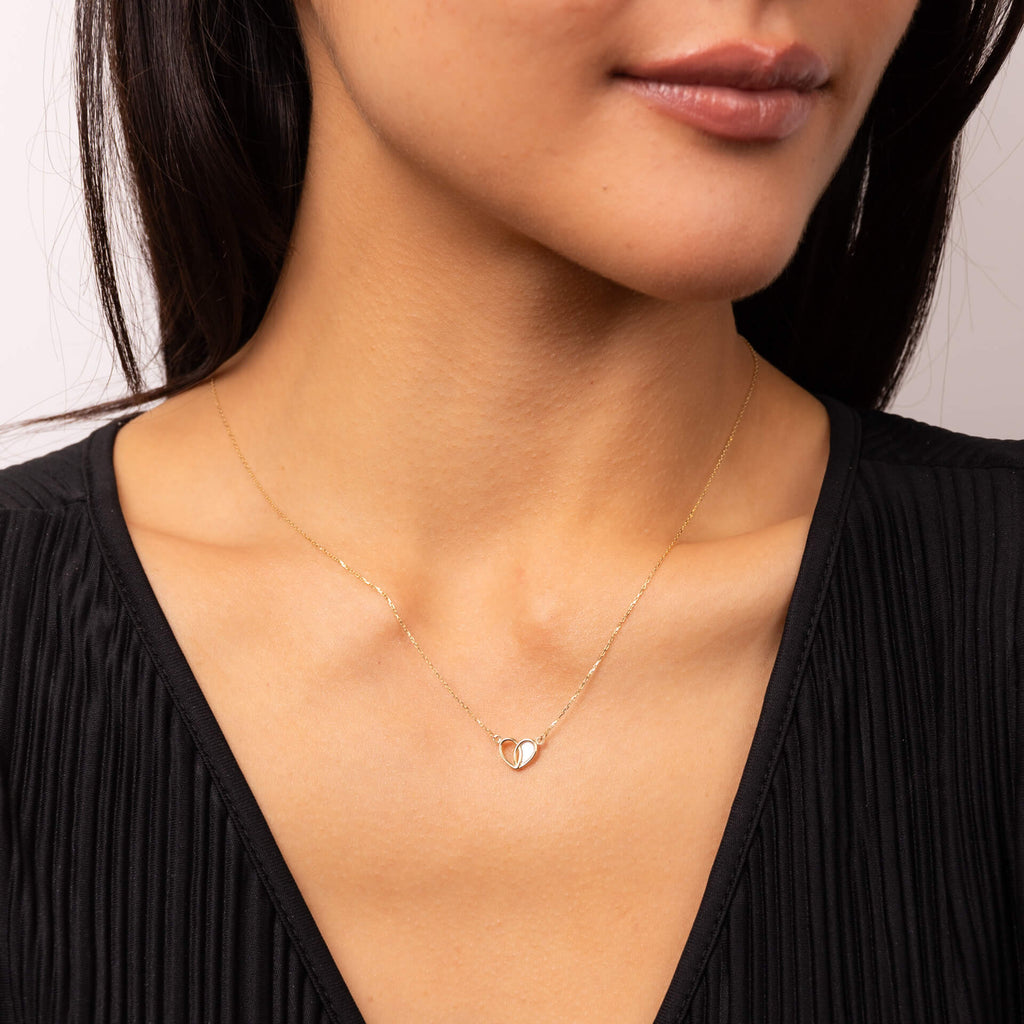 Elements Gold Heart Necklace with Mother of Pearl
