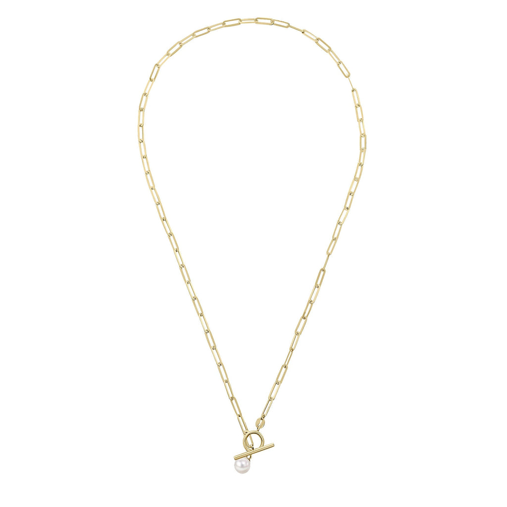 Elements Gold T-Bar Chain Necklace with Freshwater Pearl Charm