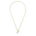 Elements Gold T-Bar Chain Necklace with Freshwater Pearl Charm