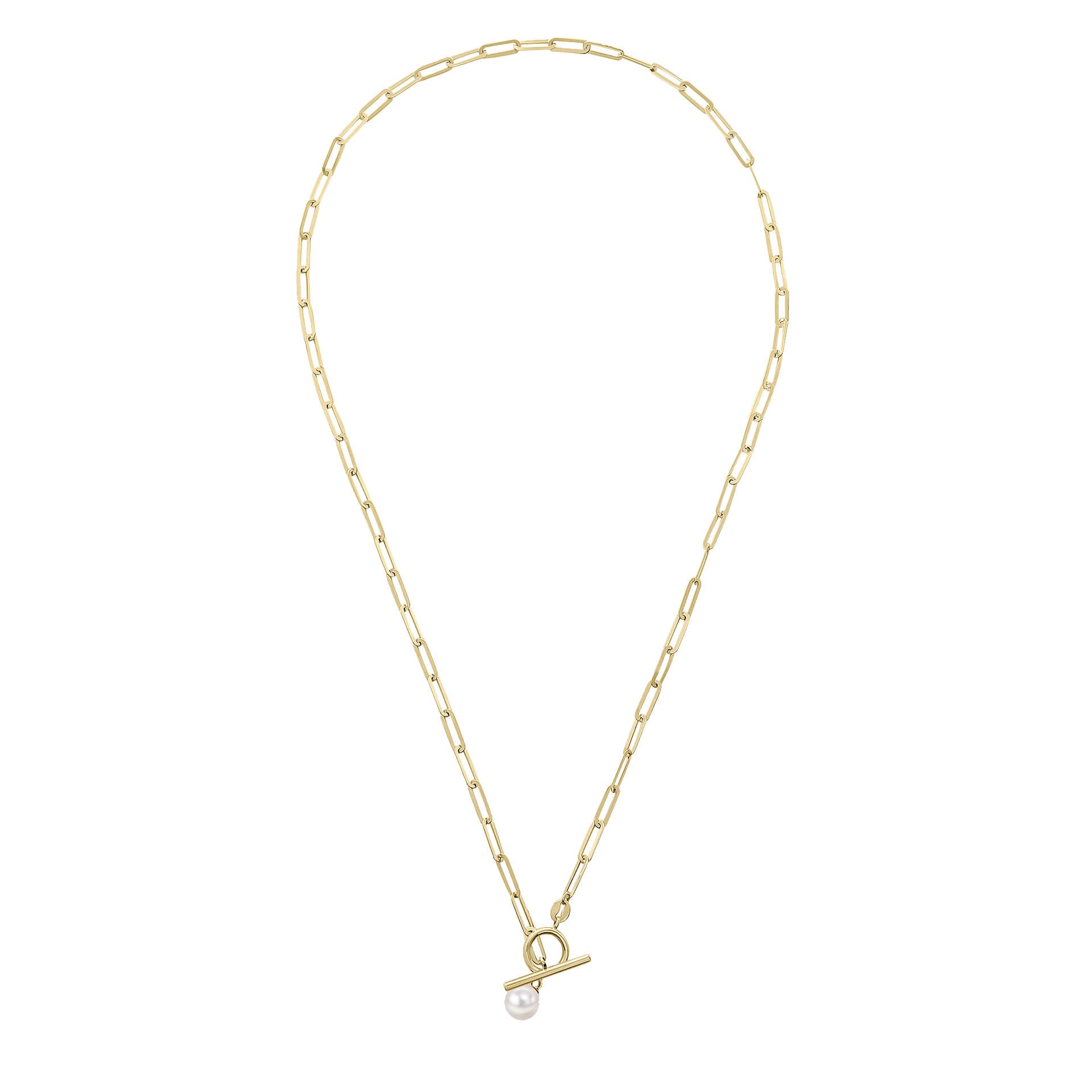 Elements Gold T-Bar Chain Necklace with Freshwater Pearl Charm