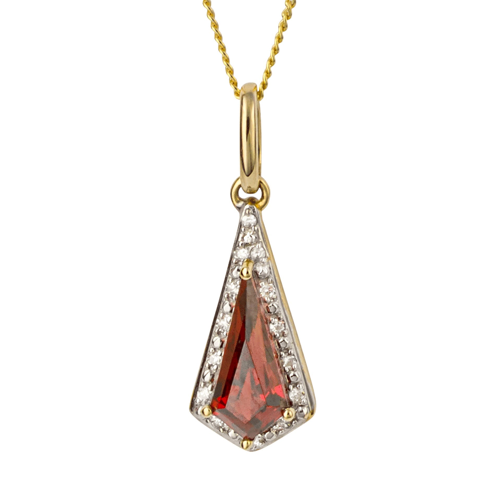 Elements Gold Trapeze Cut Garnet Pendant with Diamond