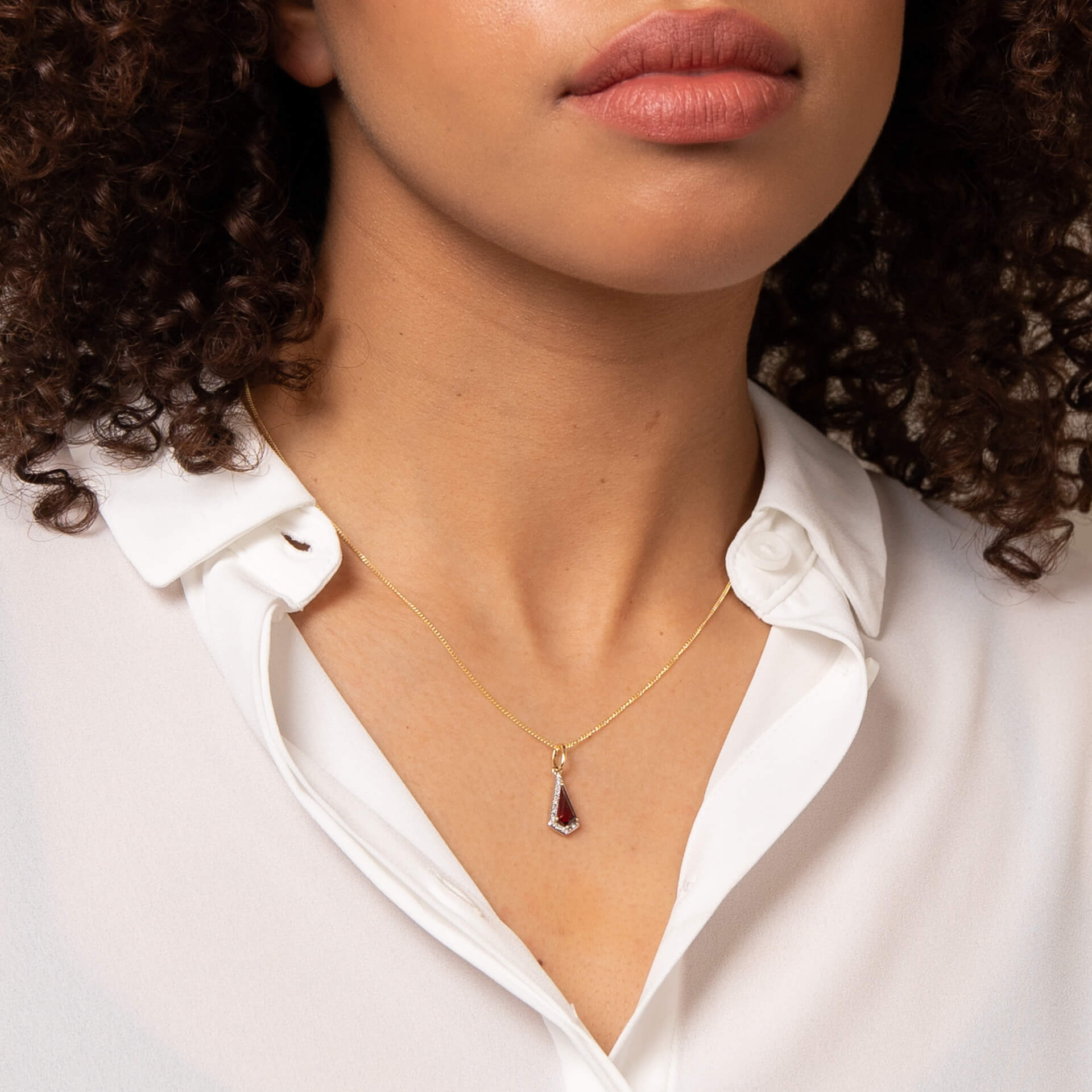 Elements Gold Trapeze Cut Garnet Pendant with Diamond
