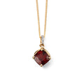 Elements Gold Square Garnet Drop Pendant with Diamond Set Bale