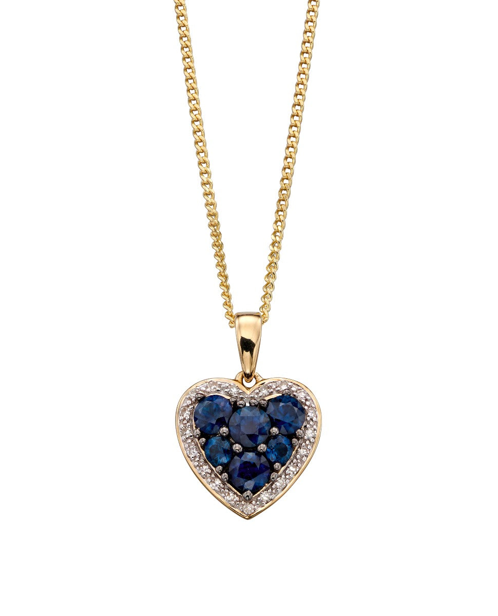Elements Gold Heart Pendant with Precious Stones and Diamond Surround