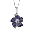 Elements Gold Peony Flower Pendant with Iolite and Diamond