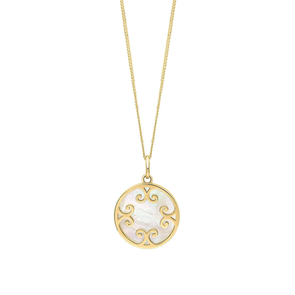 Elements Gold Mother Of Pearl Inlay Swirl Pendant