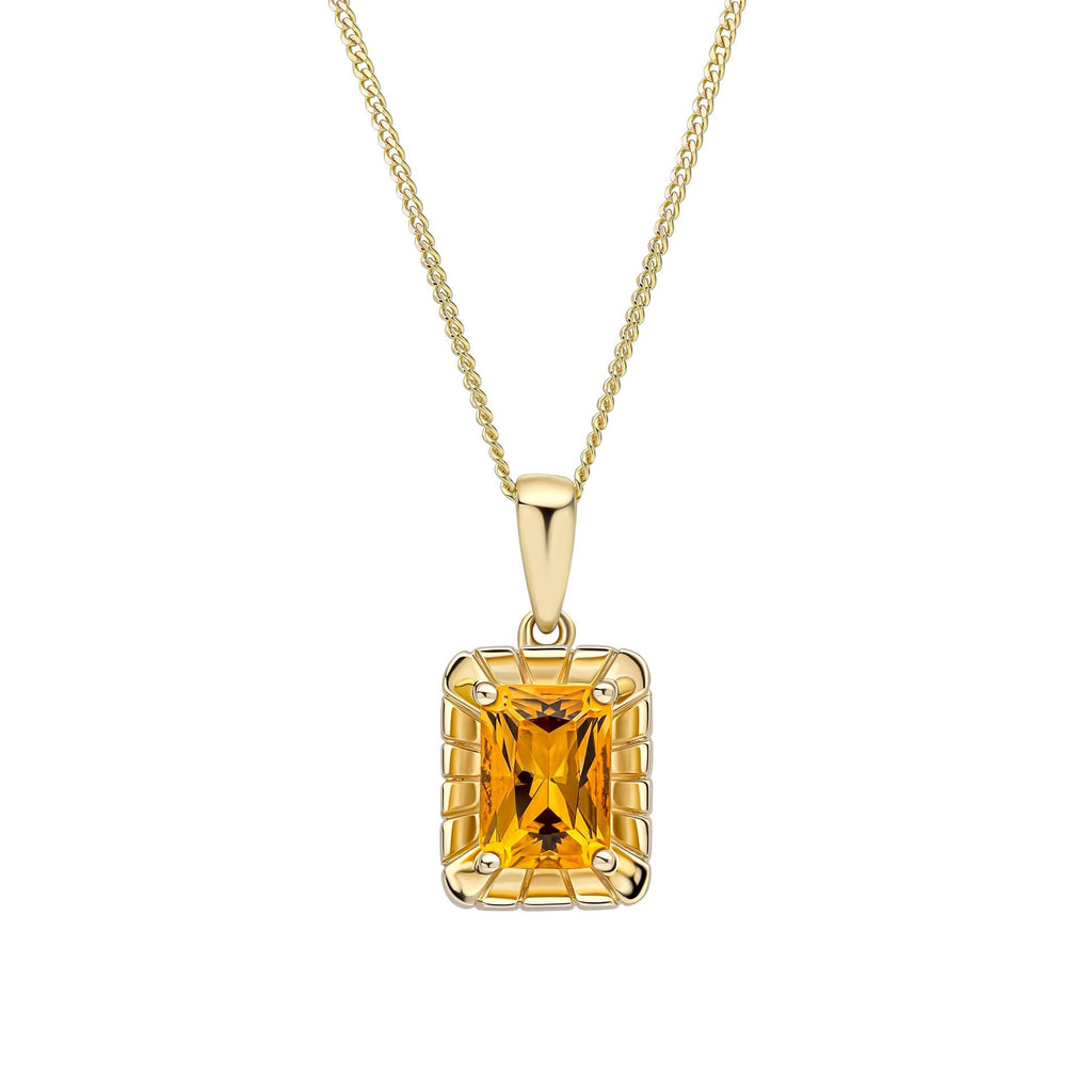 Elements Gold Detailed Octagon Citrine Pendant