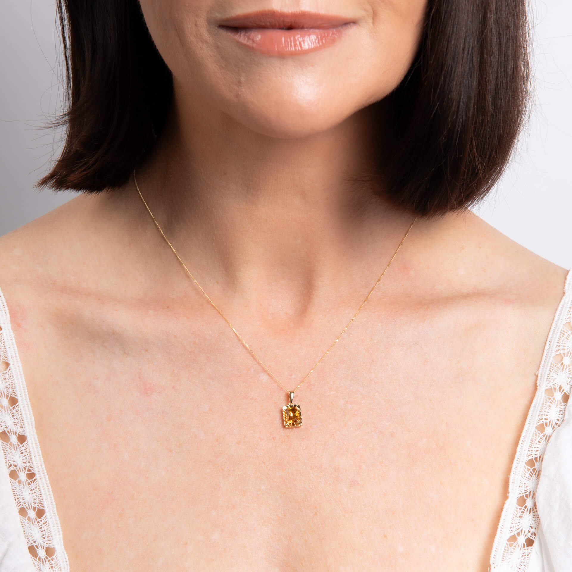 Elements Gold Detailed Octagon Citrine Pendant