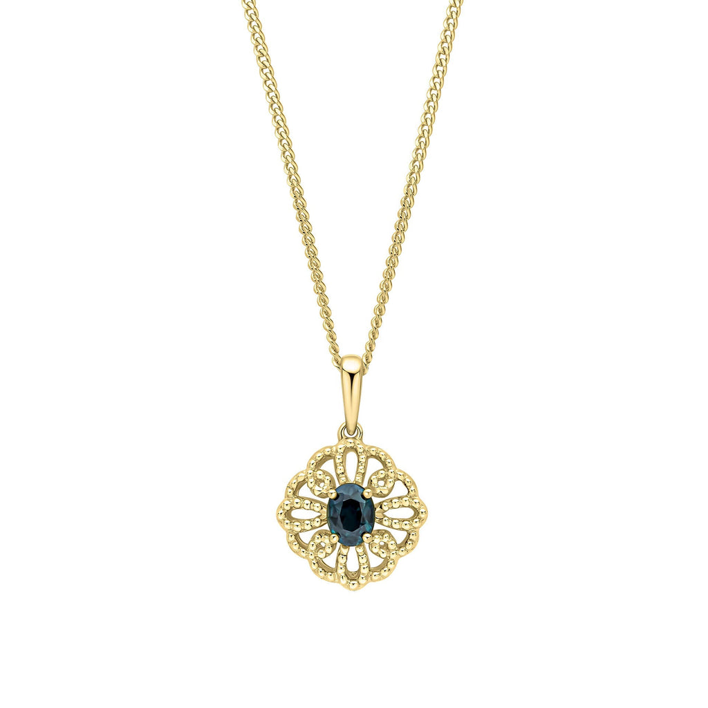 Elements Gold Ornate Sapphire Pendant