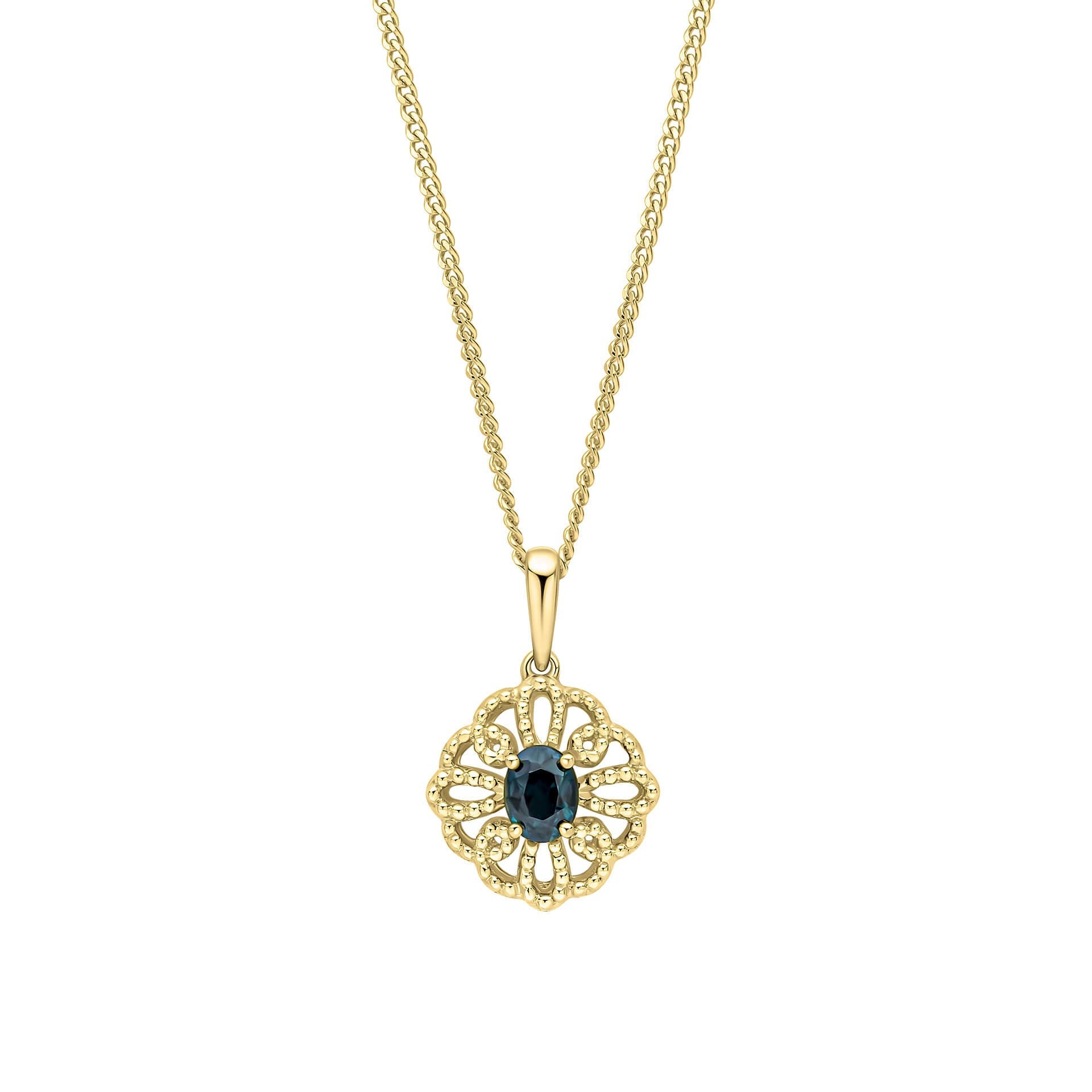 Elements Gold Ornate Sapphire Pendant
