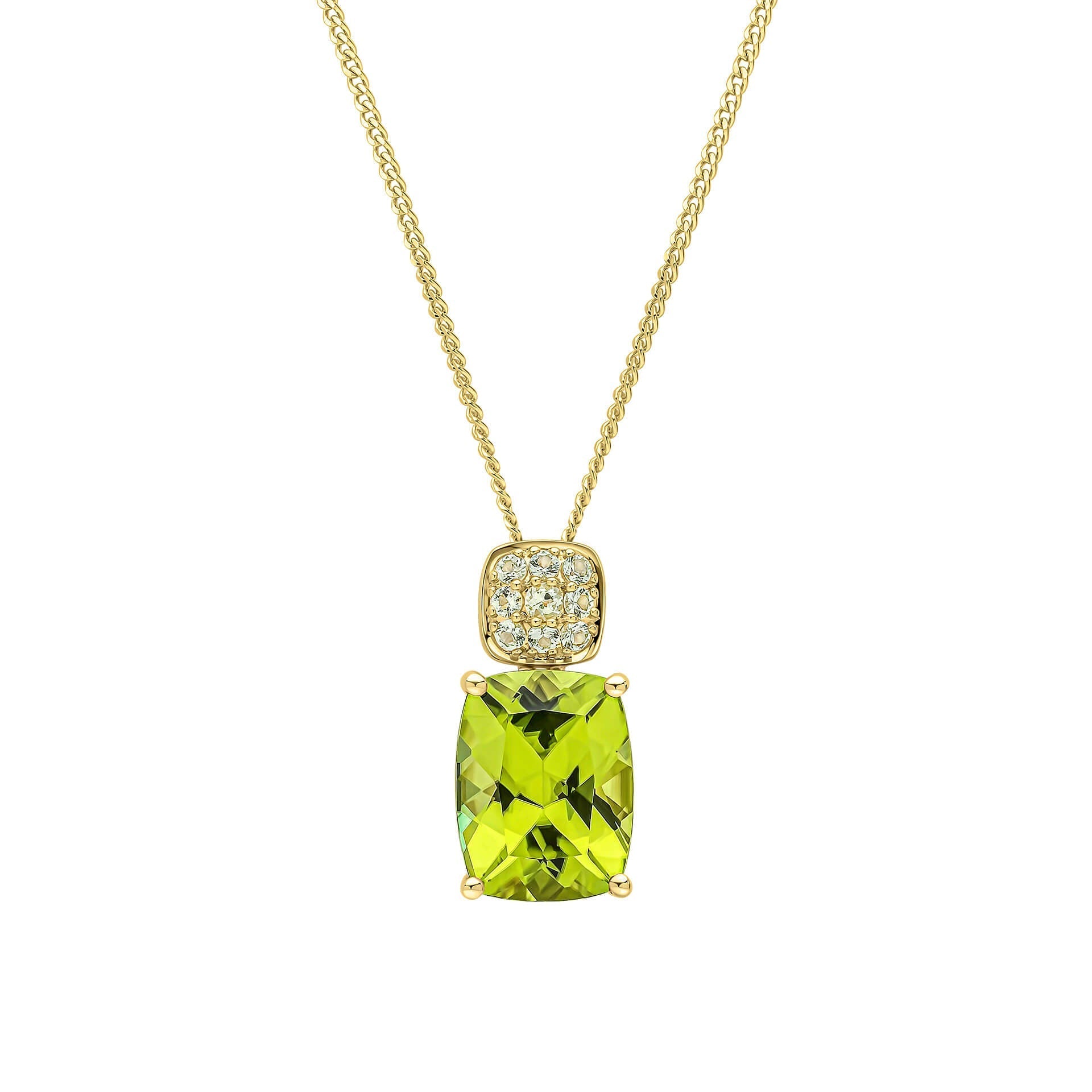 Elements Gold Cushion Cut and Cluster Peridot Pendant