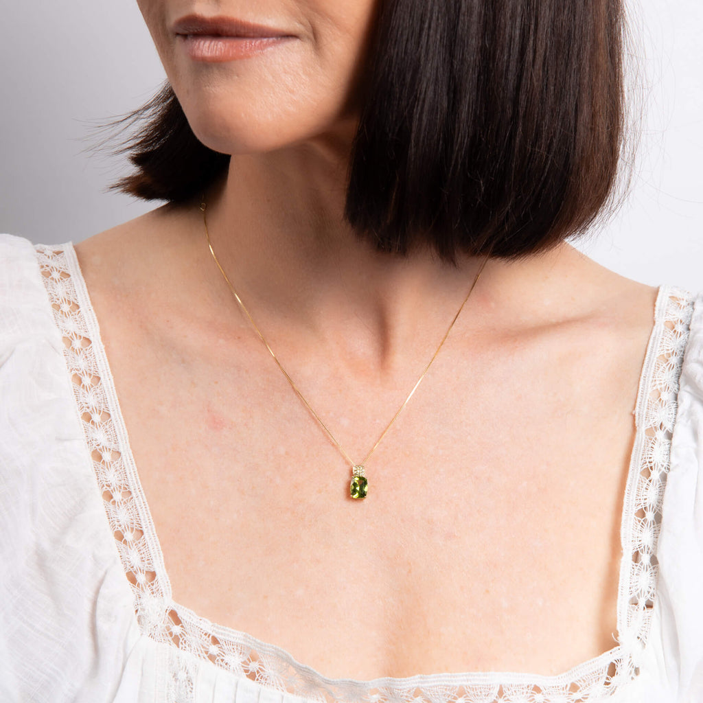 Elements Gold Cushion Cut and Cluster Peridot Pendant