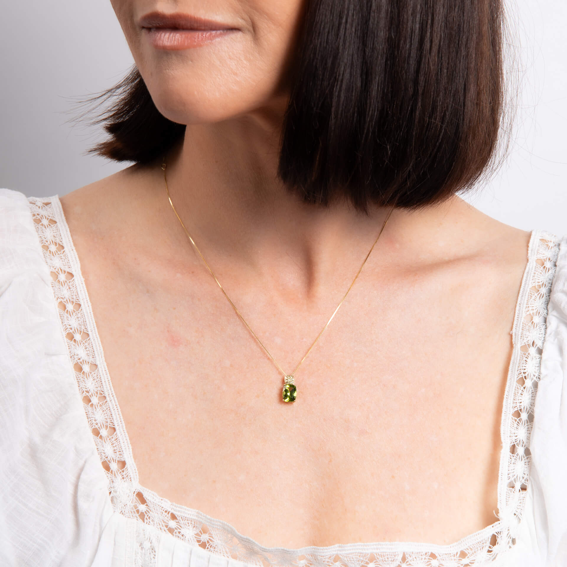 Elements Gold Cushion Cut and Cluster Peridot Pendant