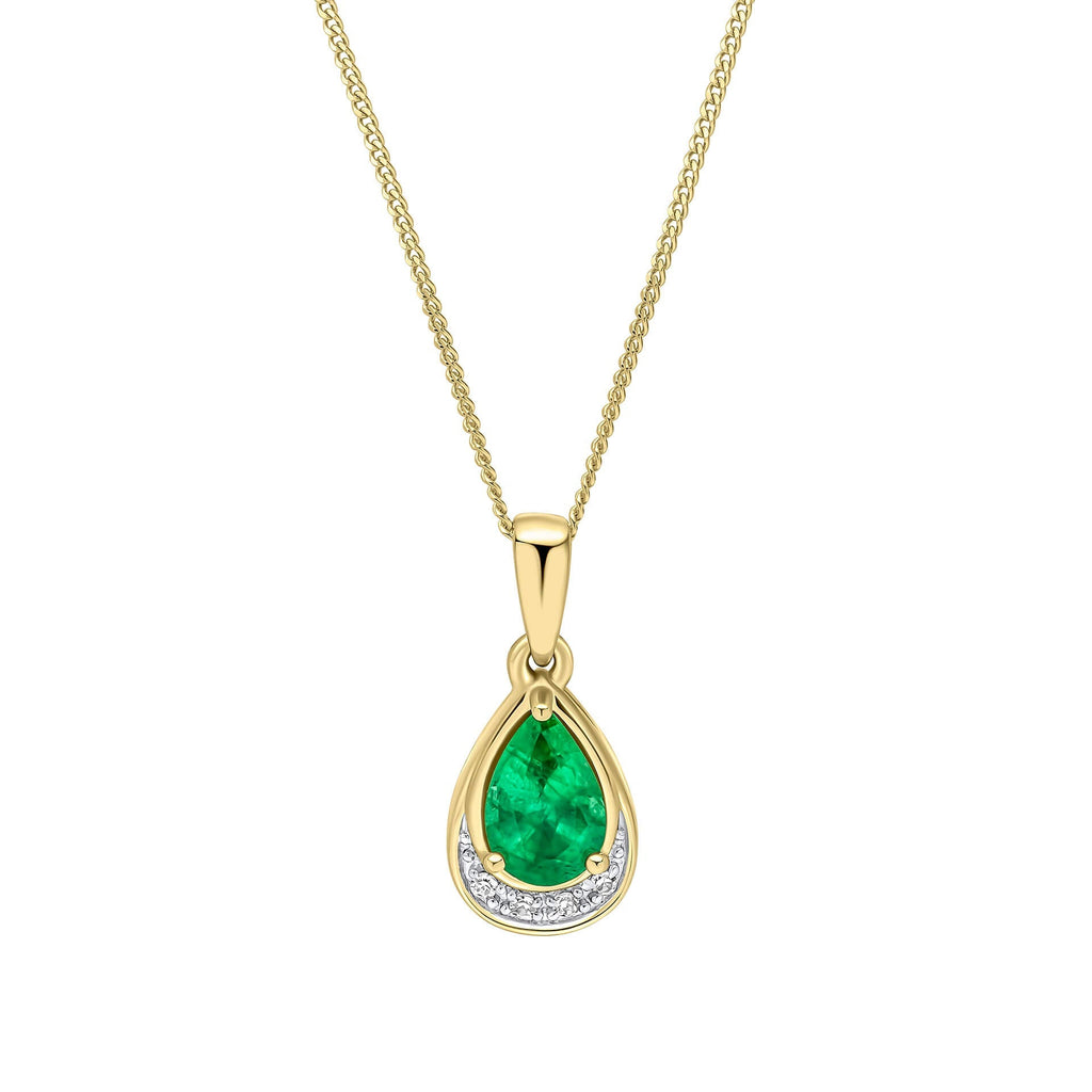 Elements Gold Teardrop Emerald and Diamond Pendant