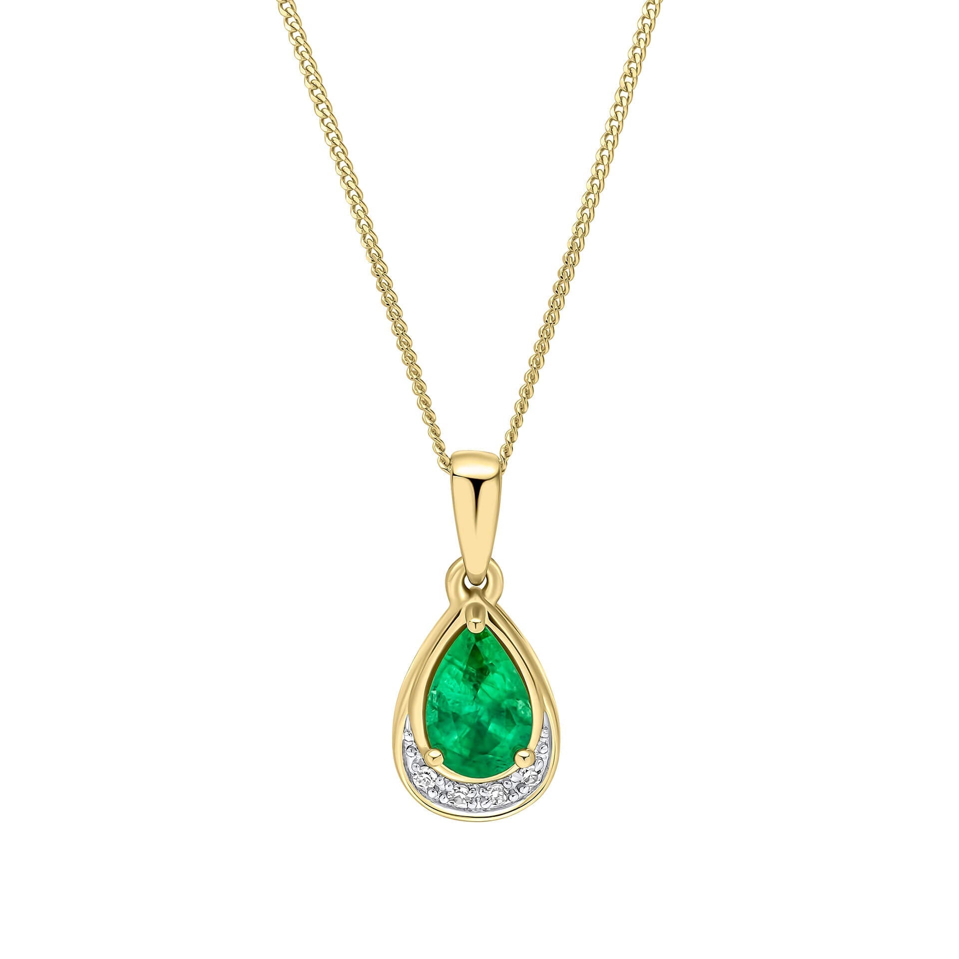 Elements Gold Teardrop Emerald and Diamond Pendant