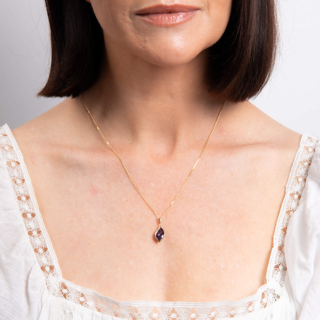 Elements Gold Flame Cut Amethyst Pendant