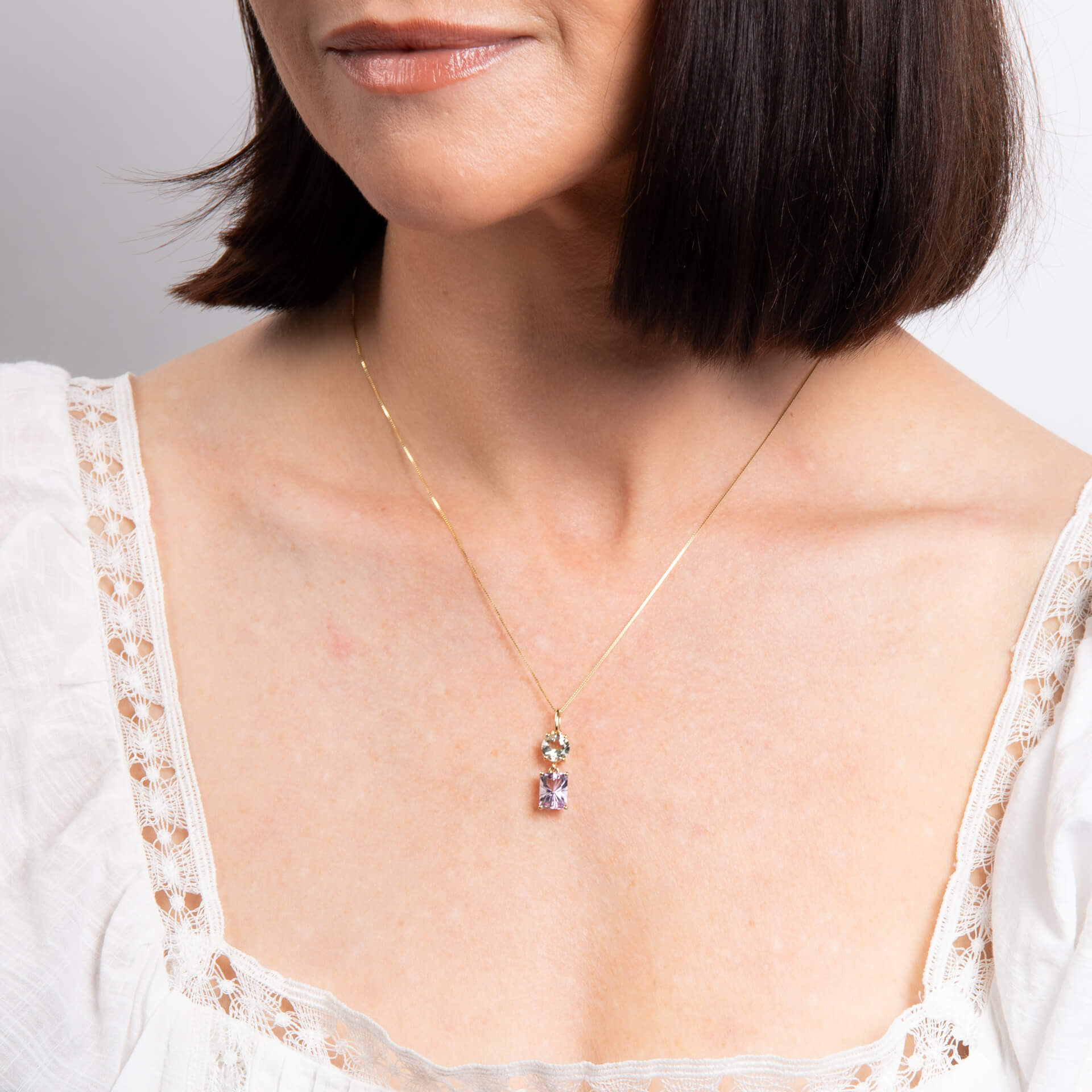 Elements Gold Toi et Moi Quartz and Amethyst Pendant