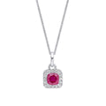 Elements Gold Cushion Cut Ruby with Diamond Halo Pendant