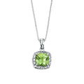 Elements Gold Cushion Cut Peridot Pendant with Diamond Surround