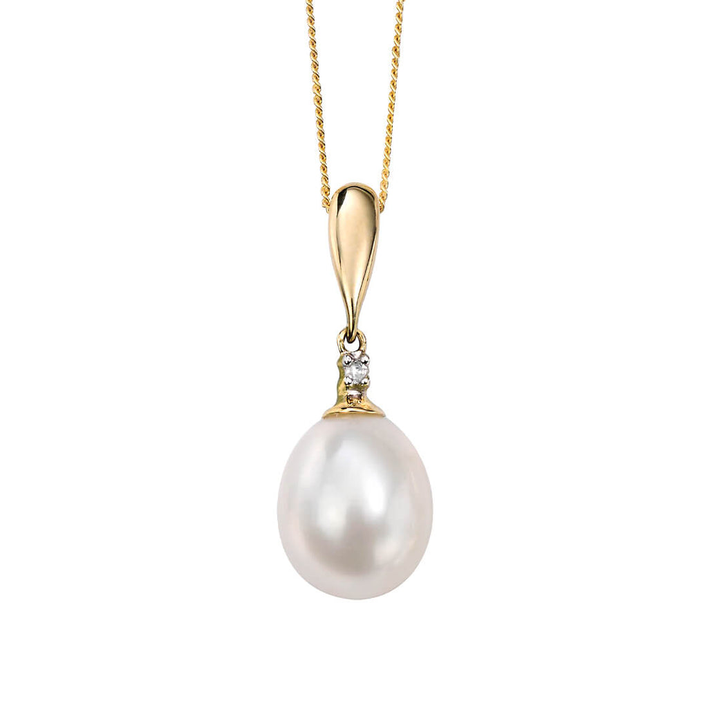 Elements Gold Freshwater Pearl and Diamond Drop Pendant