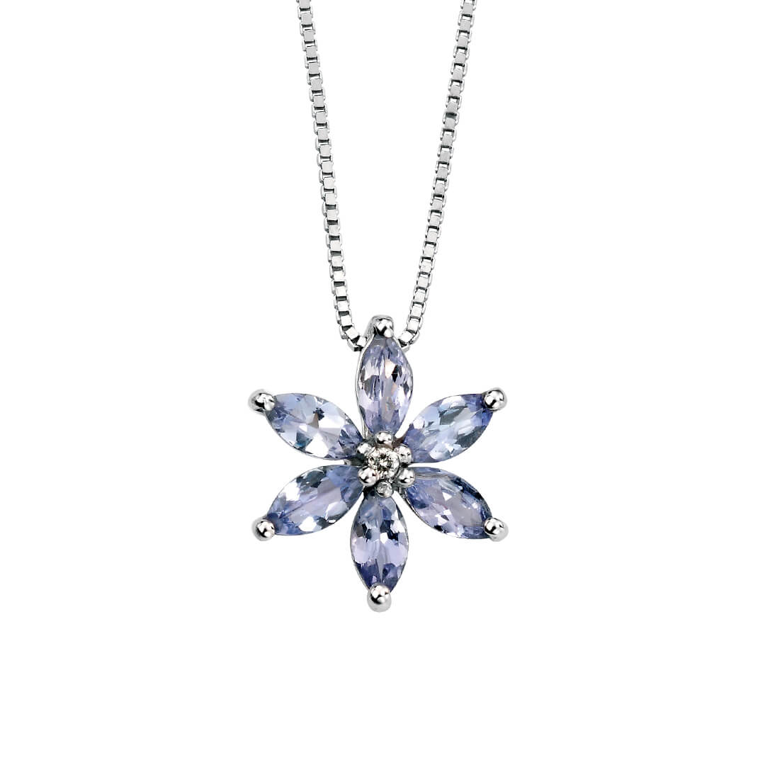 Elements Gold Tanzanite Flower Pendant with Diamond