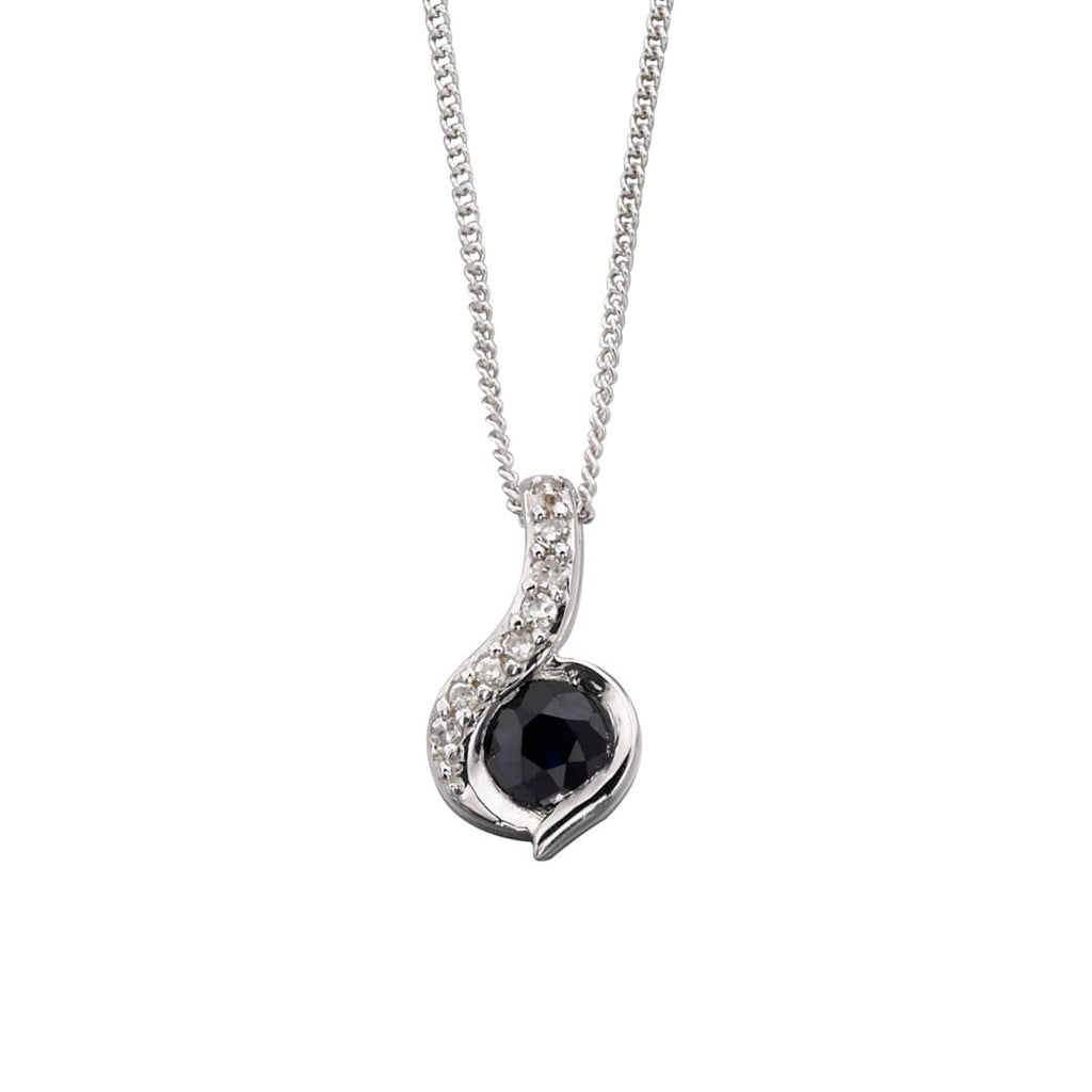 Elements Gold Blue Sapphire Swirl Pendant with Diamond