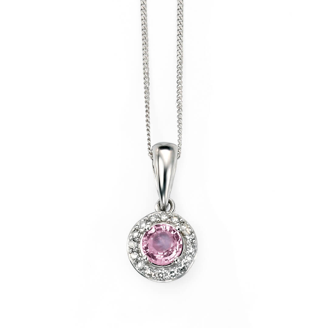 Elements Gold Pink Sapphire Pendant with Diamond Surround