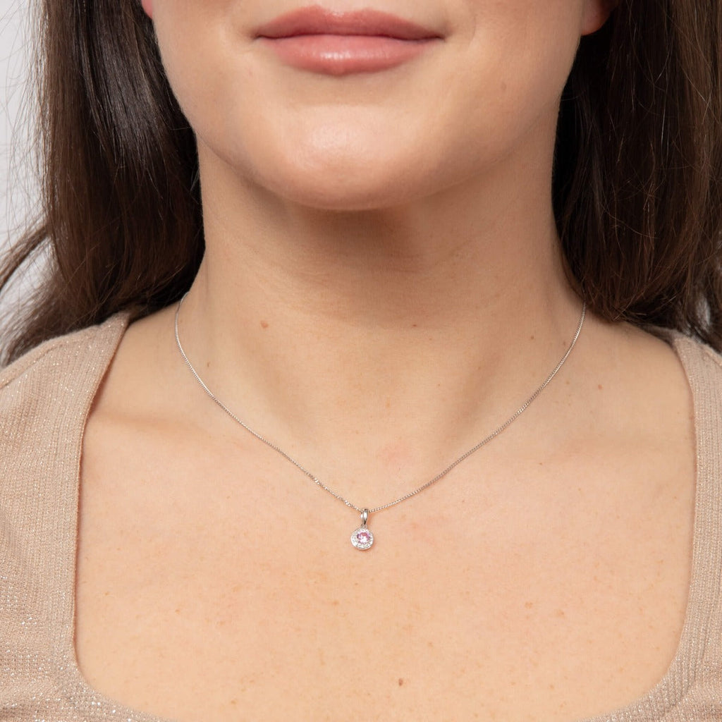 Elements Gold Pink Sapphire Pendant with Diamond Surround
