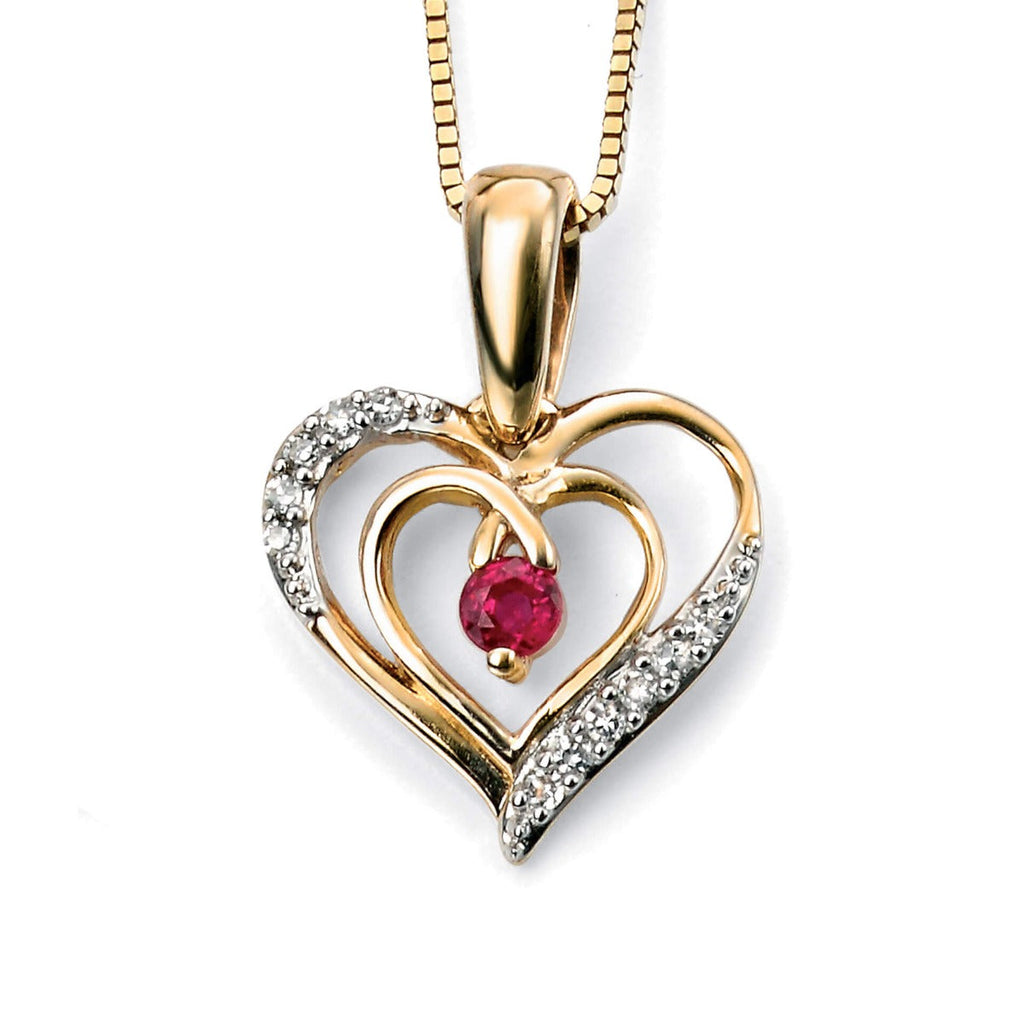 Elements Gold Open Heart Pendant with Ruby and Diamond