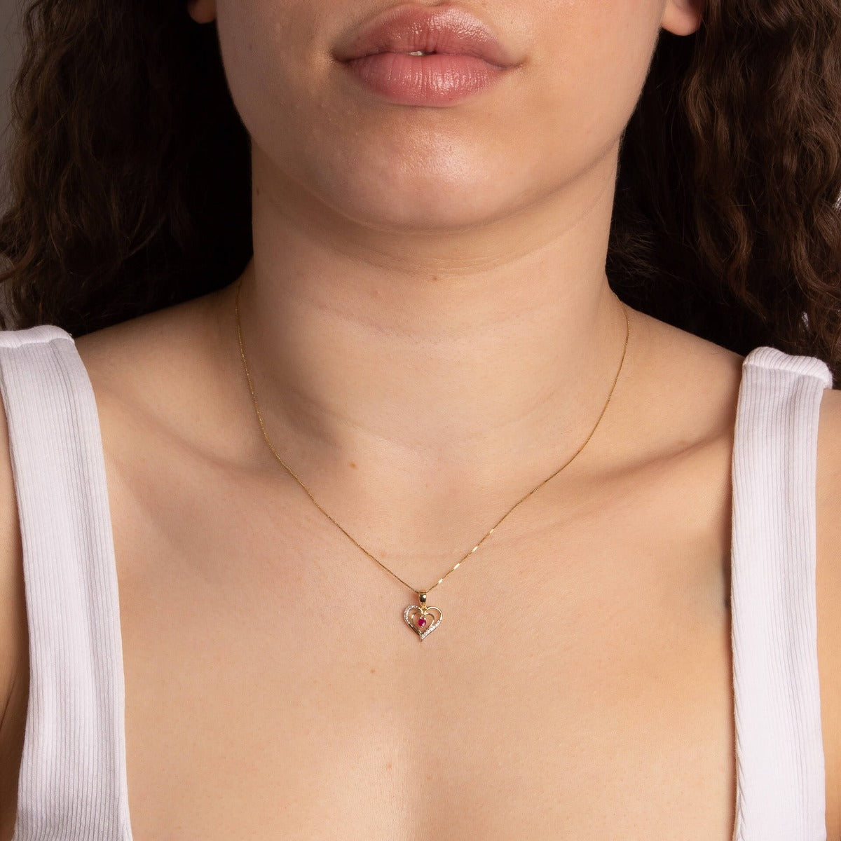 Elements Gold Open Heart Pendant with Ruby and Diamond