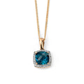 Elements Gold Checkerboard London Blue Topaz Pendant with Diamond