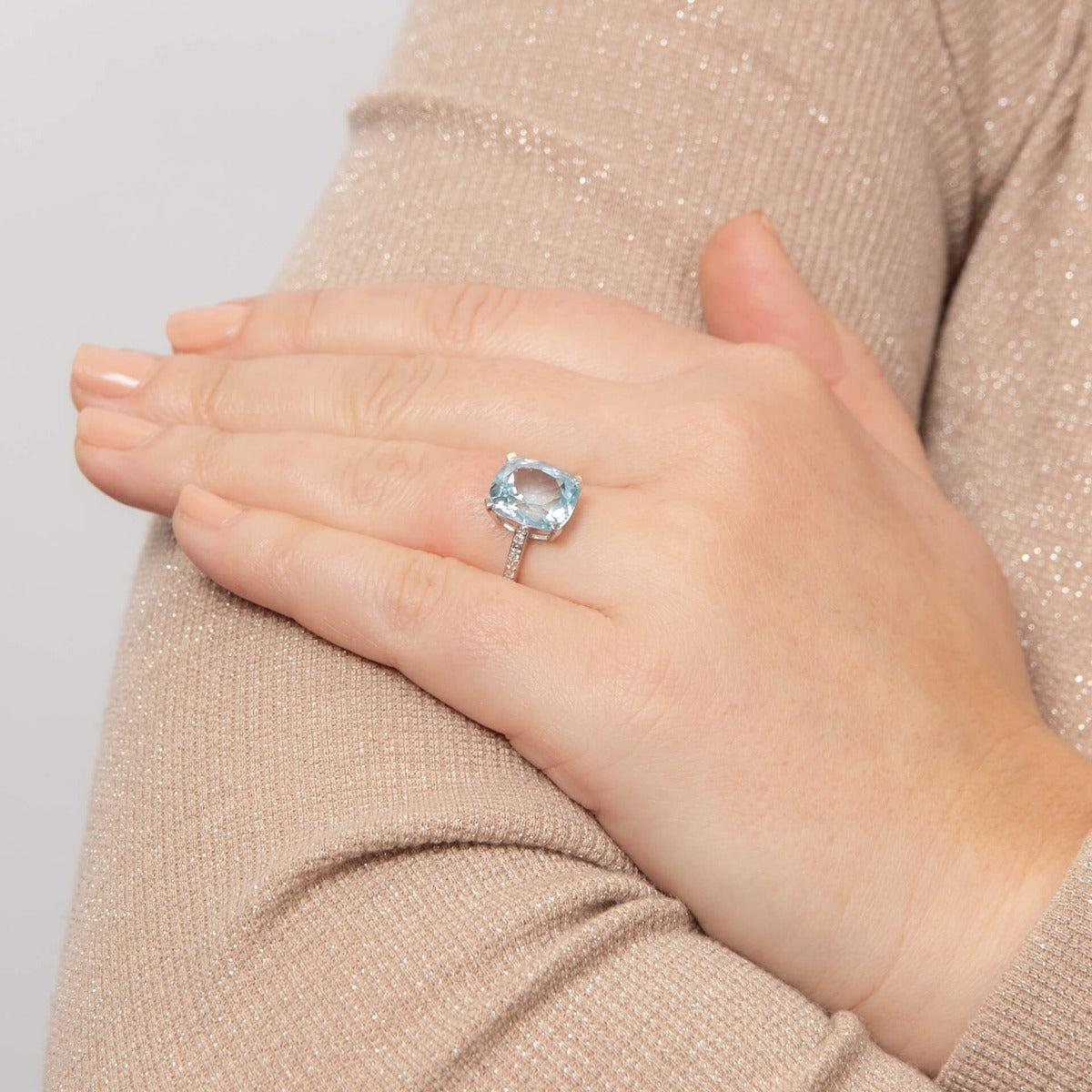 Elements Gold Semi-Precious Statement Ring with Diamond Shoulder