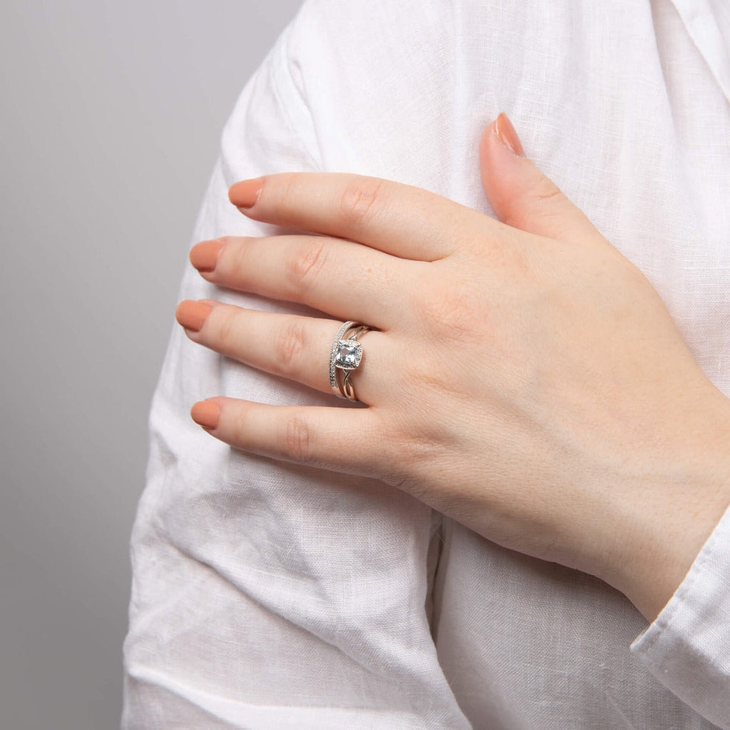 Elements Gold Semi-Precious Shoulder Twist Ring with Diamond Surround