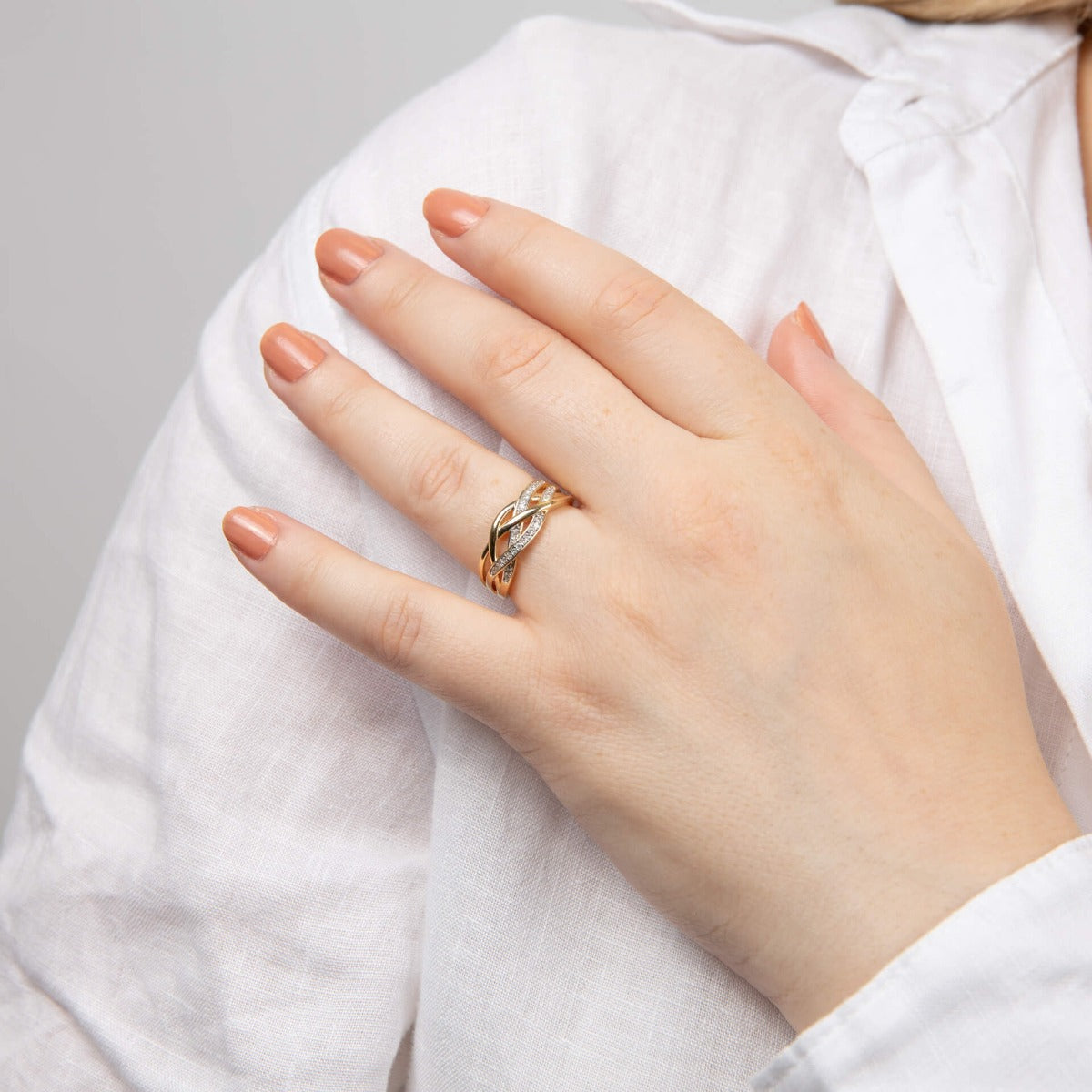 Elements Gold Plaited Ring with Pave Diamonds