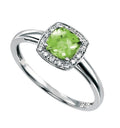 Elements Gold Cushion Cut Peridot Ring with Diamond Surround
